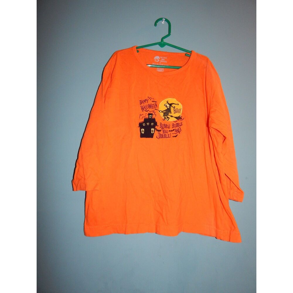 BANYAN TREE DESIGNS women's small orange Halloween 3/4-sleeve 100% cotton shirt